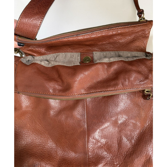 Margot New York Mickey Cognac Brown Leather Double Zip Crossbody Shoulder Bag - Picture 10 of 16